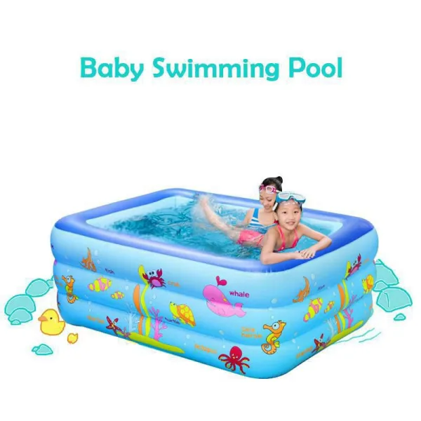 3 Layer Extra Large Rectangular Inflatable Family Swimming Pool Indoor Outdoor With Manual Pump 130x | 617