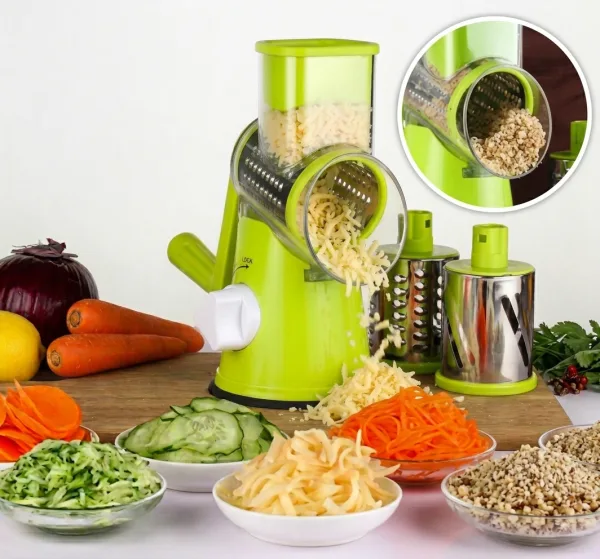 3-in-1 Multifunctional Rotary Drum Vegetable Slicer & Slicer - Stainless Steel Blades Manual Cheese | 49215