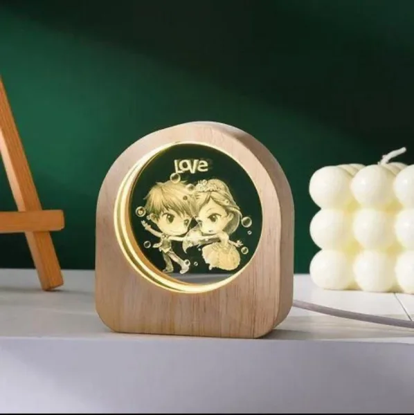3D Crystal Ball Night Light USB Table LED Wooden Decoration Birthday Gift Adults (8cm) Model No 1 | 1505