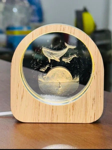 3D Crystal Ball Night Light USB Table LED Wooden Decoration Birthday Gift Adults (8cm) Model No 2 | 1506