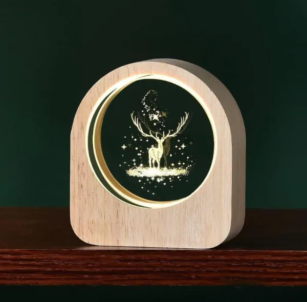 3D Crystal Ball Night Light USB Table LED Wooden Decoration Birthday Gift Adults (8cm) Model No 3 | 1507
