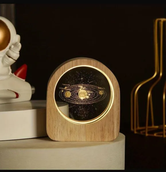 3D Crystal Ball Night Light USB Table LED Wooden Decoration Birthday Gift Adults (8cm) Model No 4 | 1508