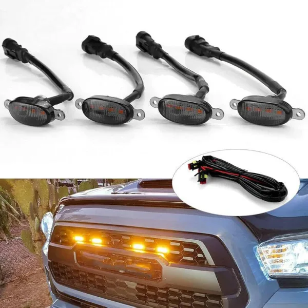 4PCS Car LED Front Grill Lights External Grill Lamp Smoke Amber Light Replacement Car Accessories | 147