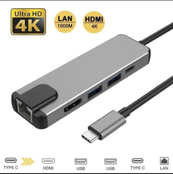 5 in 1 USB Type C Hub Hdmi 4K USB C Hub to Gigabit Ethernet Rj45 Lan Adapter for Thunderbolt 3 USB-C | 1689