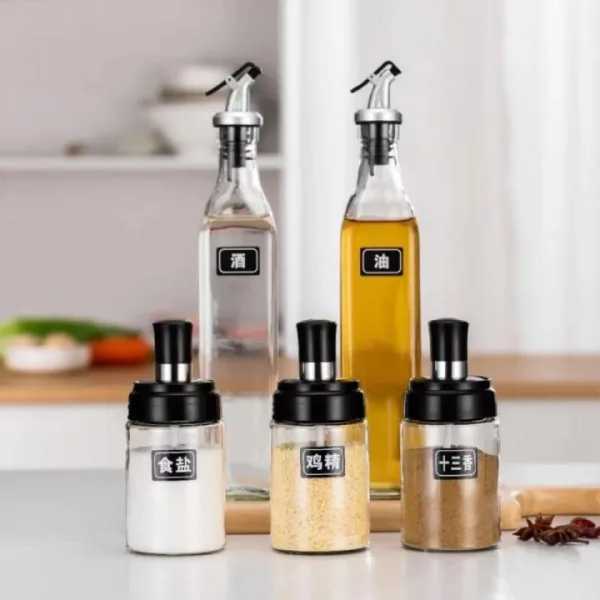 5pc set Glass oil bottle and seasoning bottle with lid kitchen gadgets | 41664