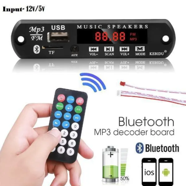 5V / 12V USB Bluetooth MP3 WMA FM AUX Decoder Board Audio Kit With Remote | 421