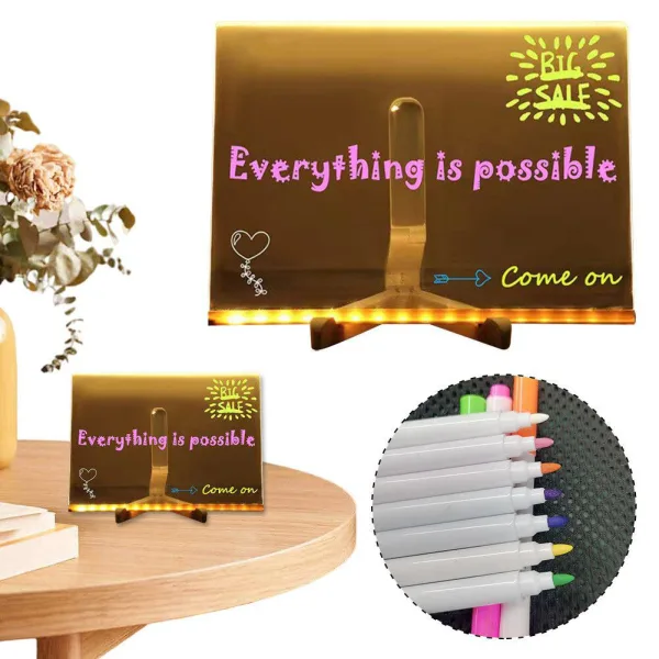Acrylic LED Writing Message Board Dry Erase Board Arts Doodle Notepad w/Light up | 1041