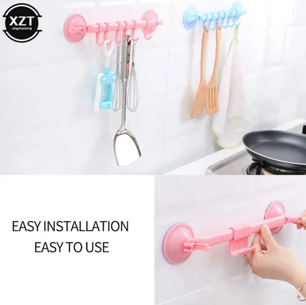 Adjustable Six Suction Cup Hooks Free Punch Toilet Bathroom Door Towel Punch-Free Clean And Unmarked | 370