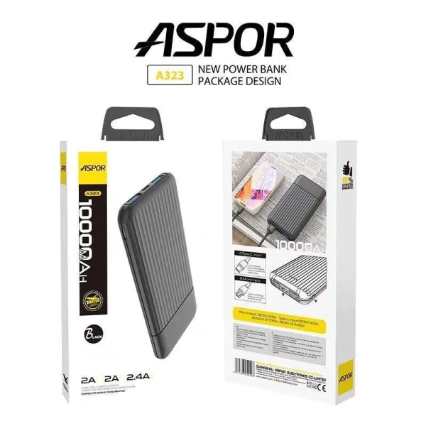 Aspor A323 Power Bank 10000mAh 2 Outputs No Warranty | 818
