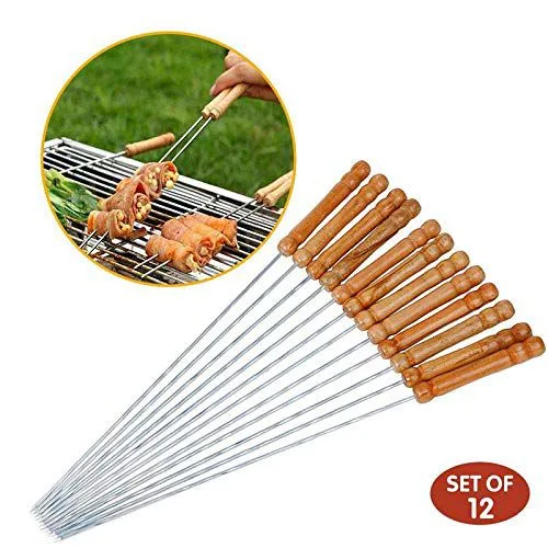 Barbecue Sticks Skewers with Wooden Handle Very Thick and Strong Rods Stainless Steelfor BBQ Tandoor | 454