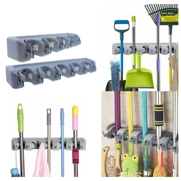 Broom and Mop Holder Wall Mount and Garden Tool Organizer, 5 Slot 6 Hooks Wall Mounted Organizers wi | 1175
