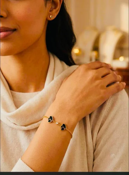 Charming Double Black Heart Gold Chain Bracelet - 3003 | 3003