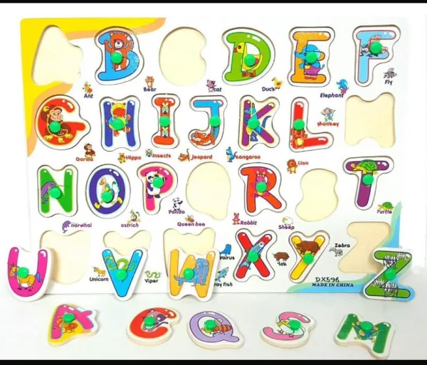 Colour Wooden English Alphabet A to Z and Shapes Educational Board for Kids 30Cm x 23cm | 1675