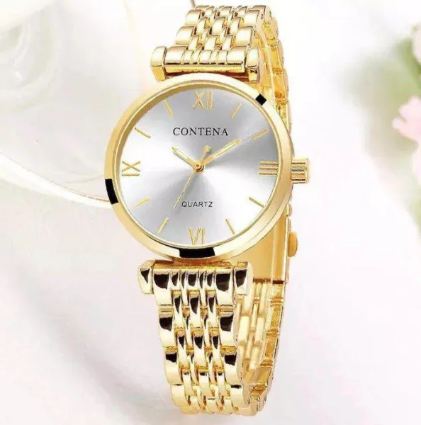 Contena Gold Stainless Steel Luxury Ladies Watch Quartz Analog Business Chain Casual Wrist Dial EWA | 1260