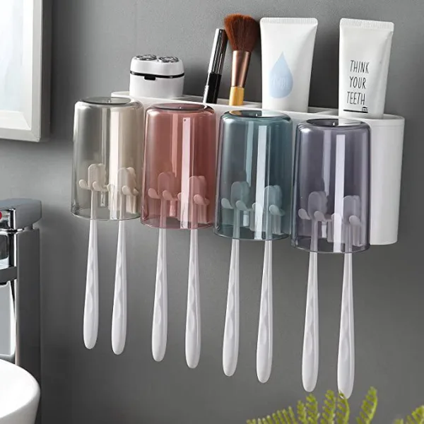 Family Toothbrush Holder Wall Mounted With 4Cups , Kids Favorite Candy Toothbrush Holders For Bathro | 1219