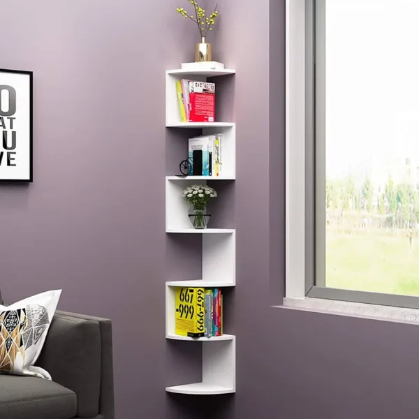 Furinno 5-Tier Floating Corner Shelf, Wall Mount Shelves for Storage and Display, White | 74698