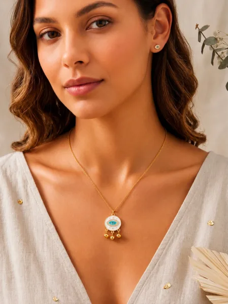 Golden Nazar Eye Protection Pendant Necklace | 3013