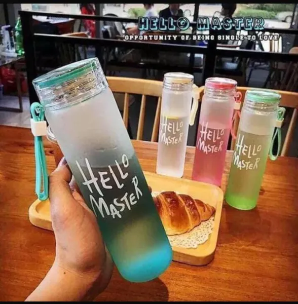 Hello Master Glass Water Bottle with Airtight Cap Holder Strap, 480ml Random Colours | 1448