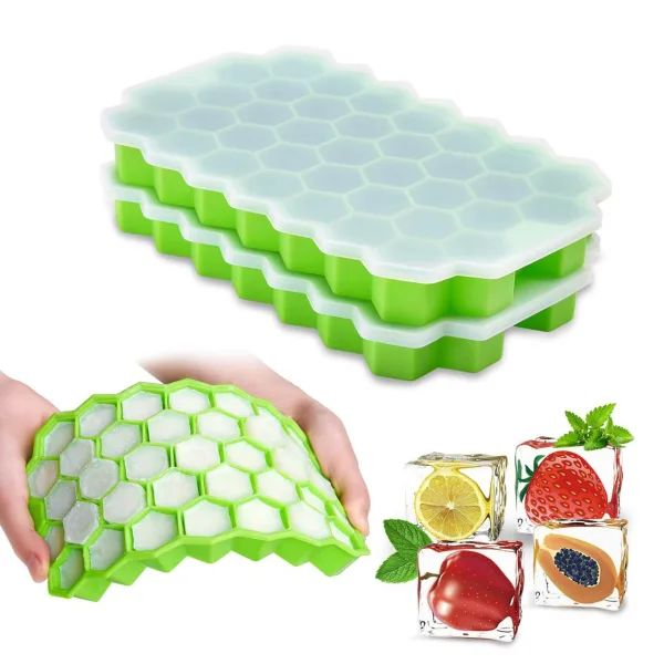 Ice Cube Tray Reusable Honeycomb Tray Silicone Mold Ice Maker with Removable Lid for Easy Release | 857
