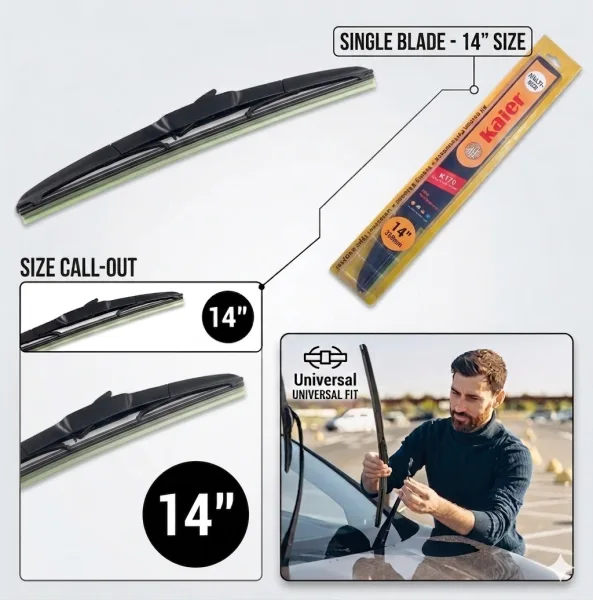 Kaier Universal Hybrid Windscreen Wiper Blade Color Box 14” 350mm (Single Pcs | 32335