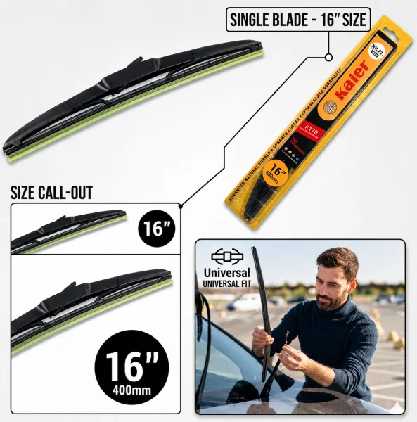 Kaier Universal Hybrid Windscreen Wiper Blade Color Box 16” 400mm (Single Pcs) | 42361