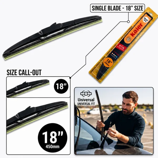 Kaier Universal Hybrid Windscreen Wiper Blade Color Box 18” 450mm (Single Pcs) | 38218