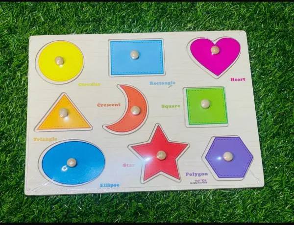 Kid's Shapes Puzzle - 9 Symbols with Knob | Non-Toxic Wooden | Colorful Toys for Children | Multi Co | 854