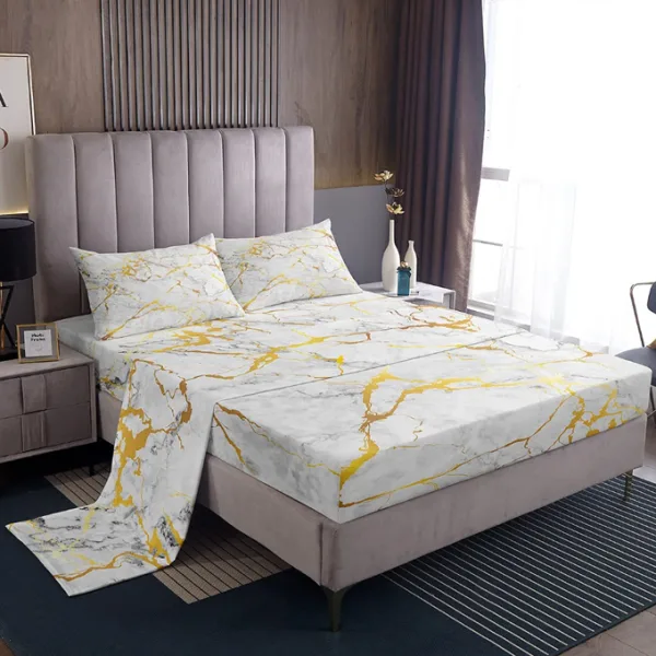 3D MARBLE DESIGN PRINTED BED SHEETS WITH 2 PILLOW COVERS