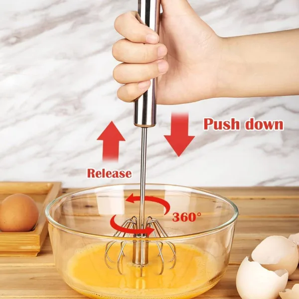 10 inch Hand Push Whisk,Semi-Auto Egg Whisk Hand Push Press Whisk Rotating Push Mixer Milk Frother | 1445