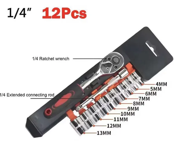 12pcs 1/4 Inch Socket Wrench Set Metric Impact Sockets Ratchet Spanner Complete Tool (Small) | 440
