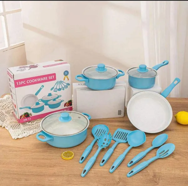 13 Pcs Cook Wear Set Blue and White Inside Coated | 794