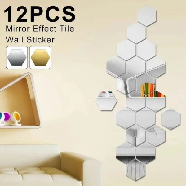 12 PCS 3D MIRROR WALL STICKER